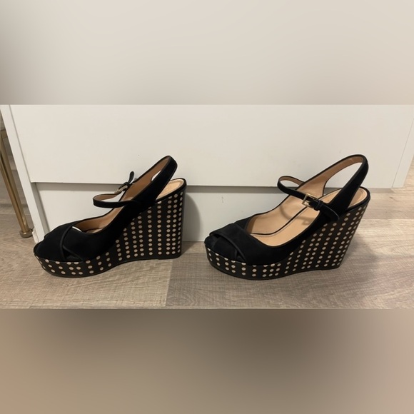 Tory Burch Black Polka Dot Wedges Platform Sandals - Picture 2 of 5